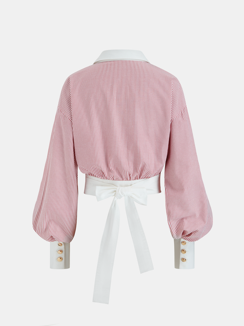 Color-Block Striped Tie-Waist Shirt