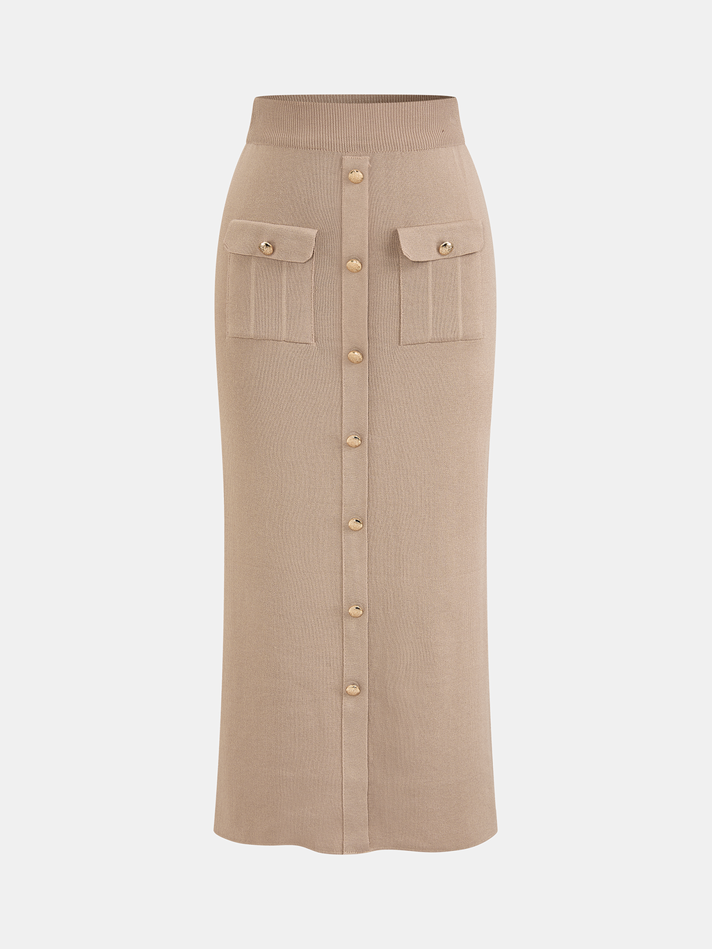 Metal Button Knit Cardigan & Midi Skirt Set