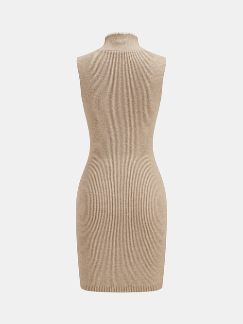 Contrast Trim Tie-Neck Sleeveless Knit Dress