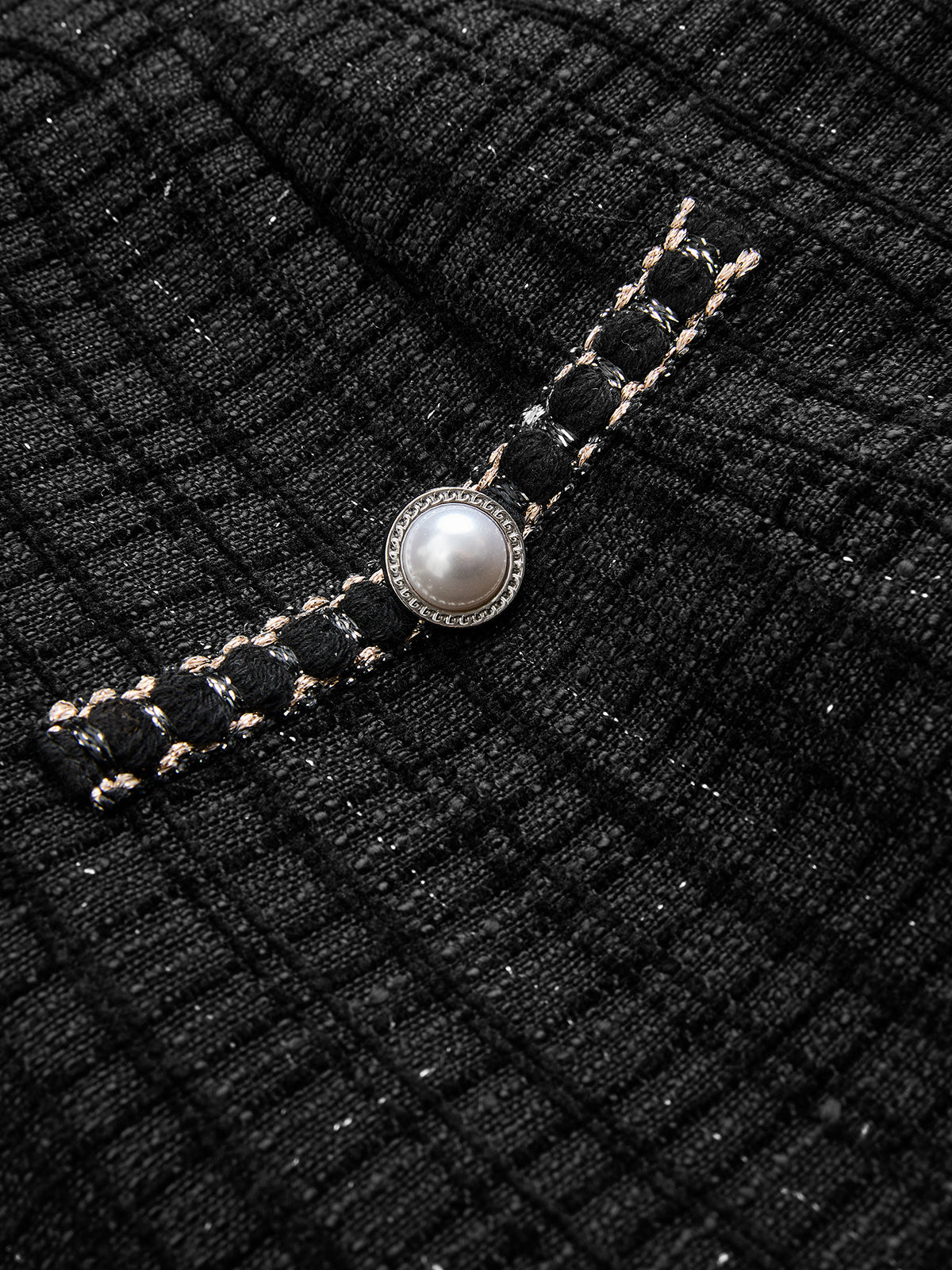 Contrast Trim Pearl Button Tweed Mini Dress