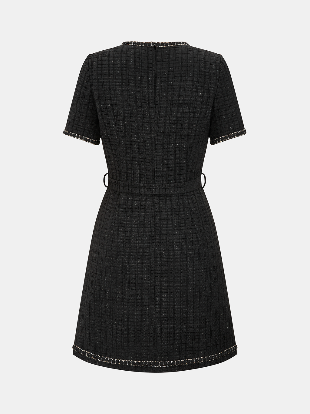 Contrast Trim Pearl Button Tweed Mini Dress
