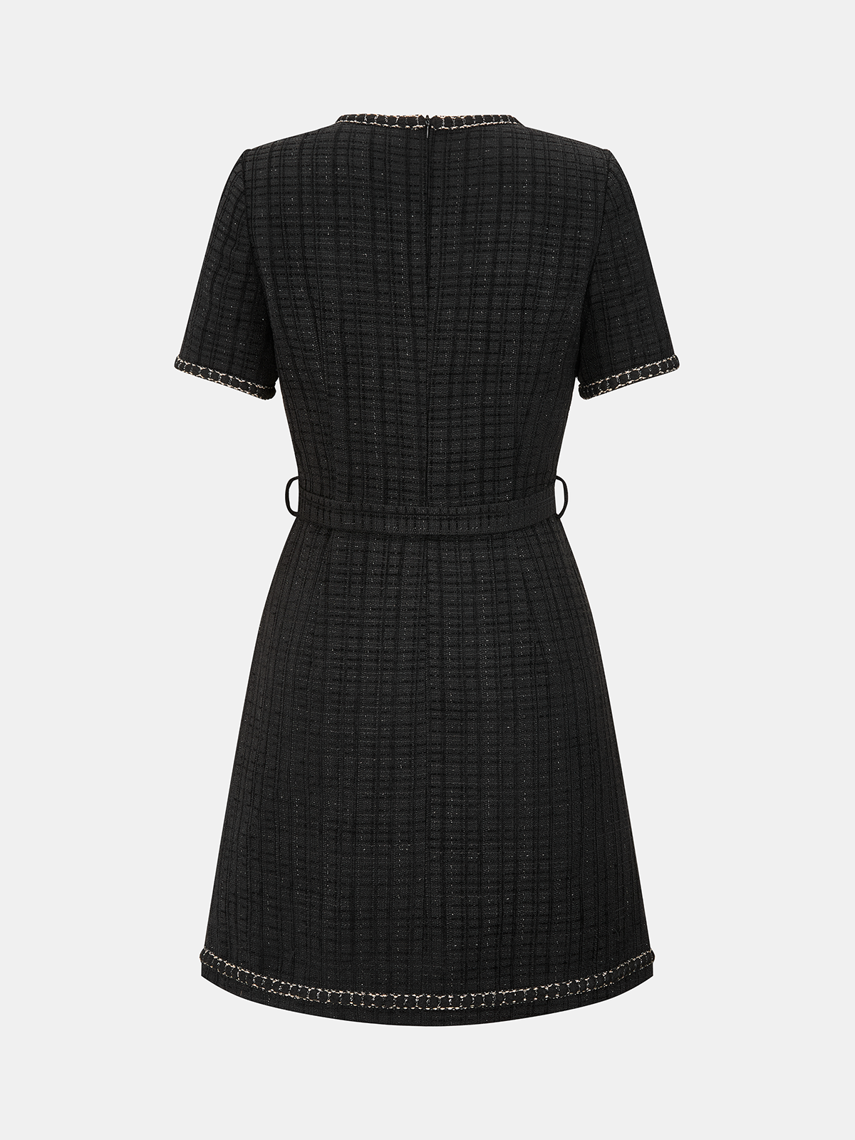 Contrast Trim Pearl Button Tweed Mini Dress
