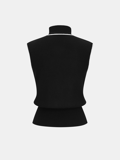 Contrast-Trim Tie-Neck Sweater Vest