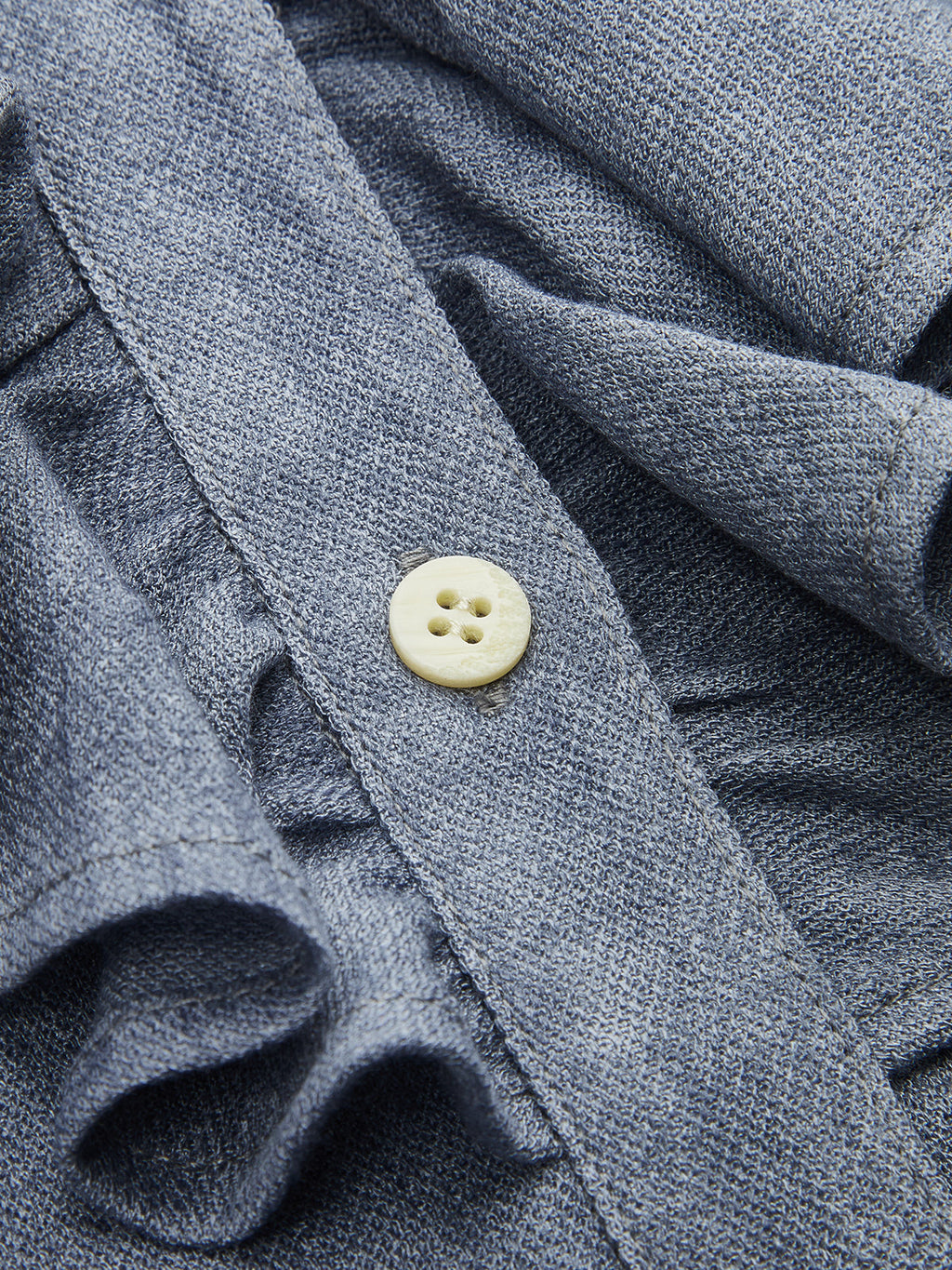 Ruffled Placket Bell Cuff Denim Shirt