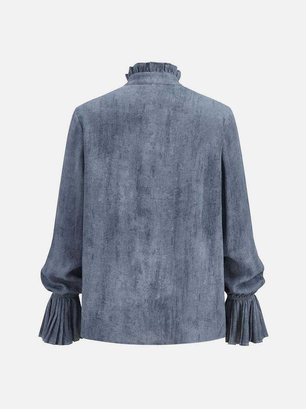 Ruffled Placket Bell Cuff Denim Shirt