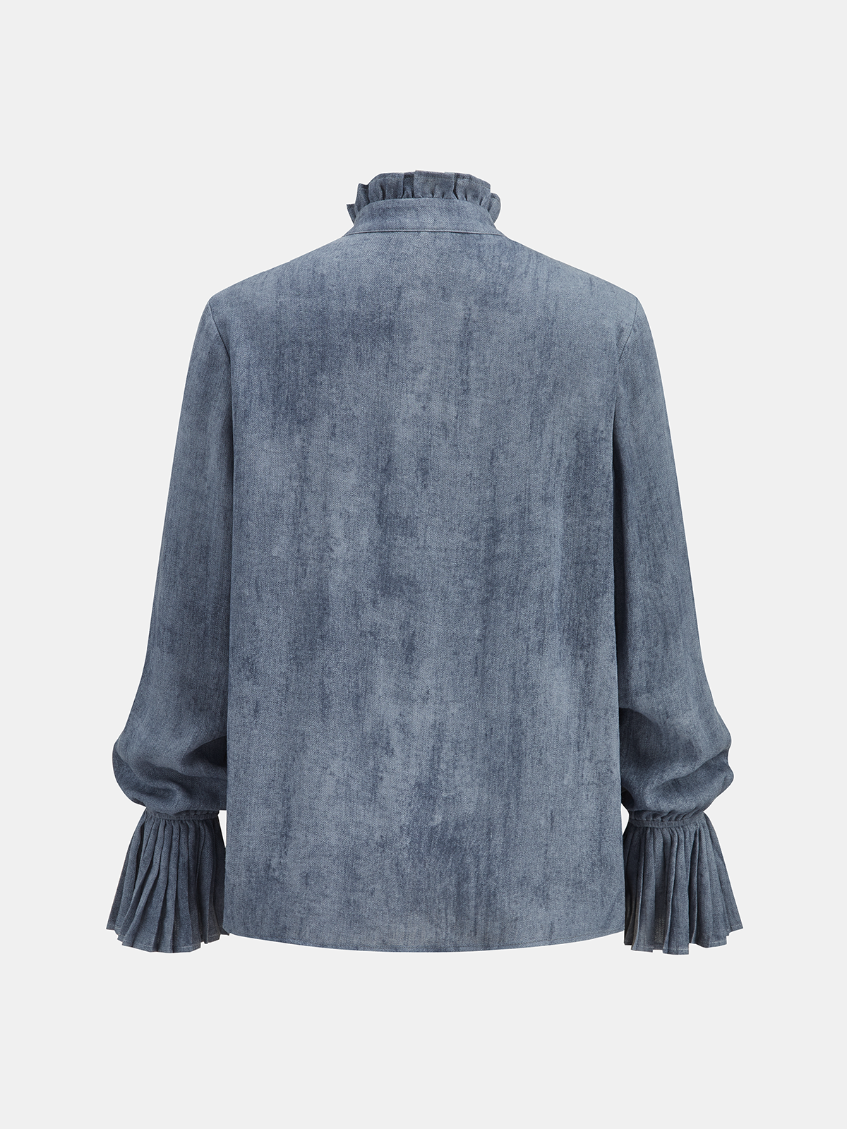 Ruffled Placket Bell Cuff Denim Shirt