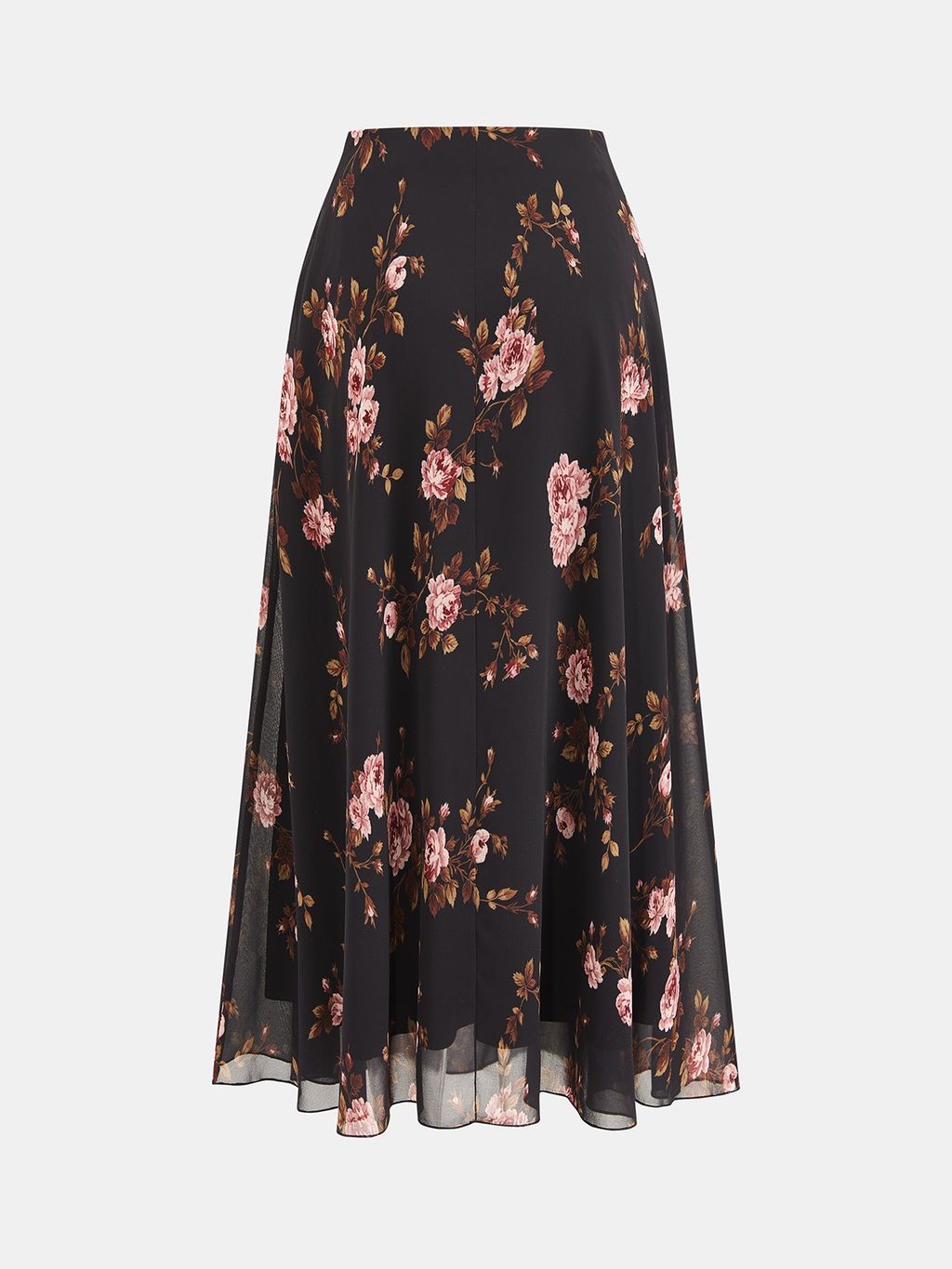 Rose Print Chiffon Maxi Skirt