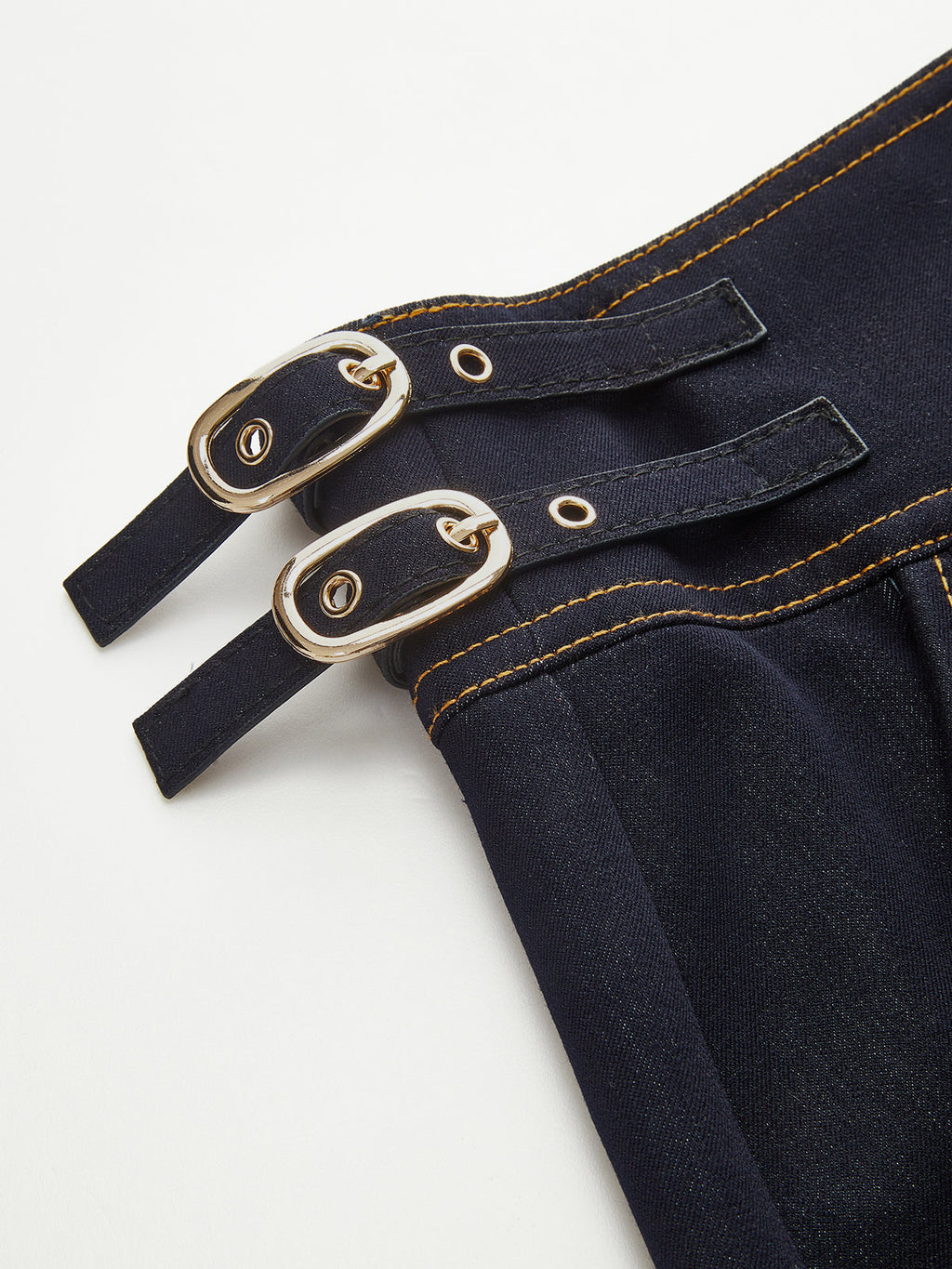 High-Waisted Metal Button Faux Denim Pants