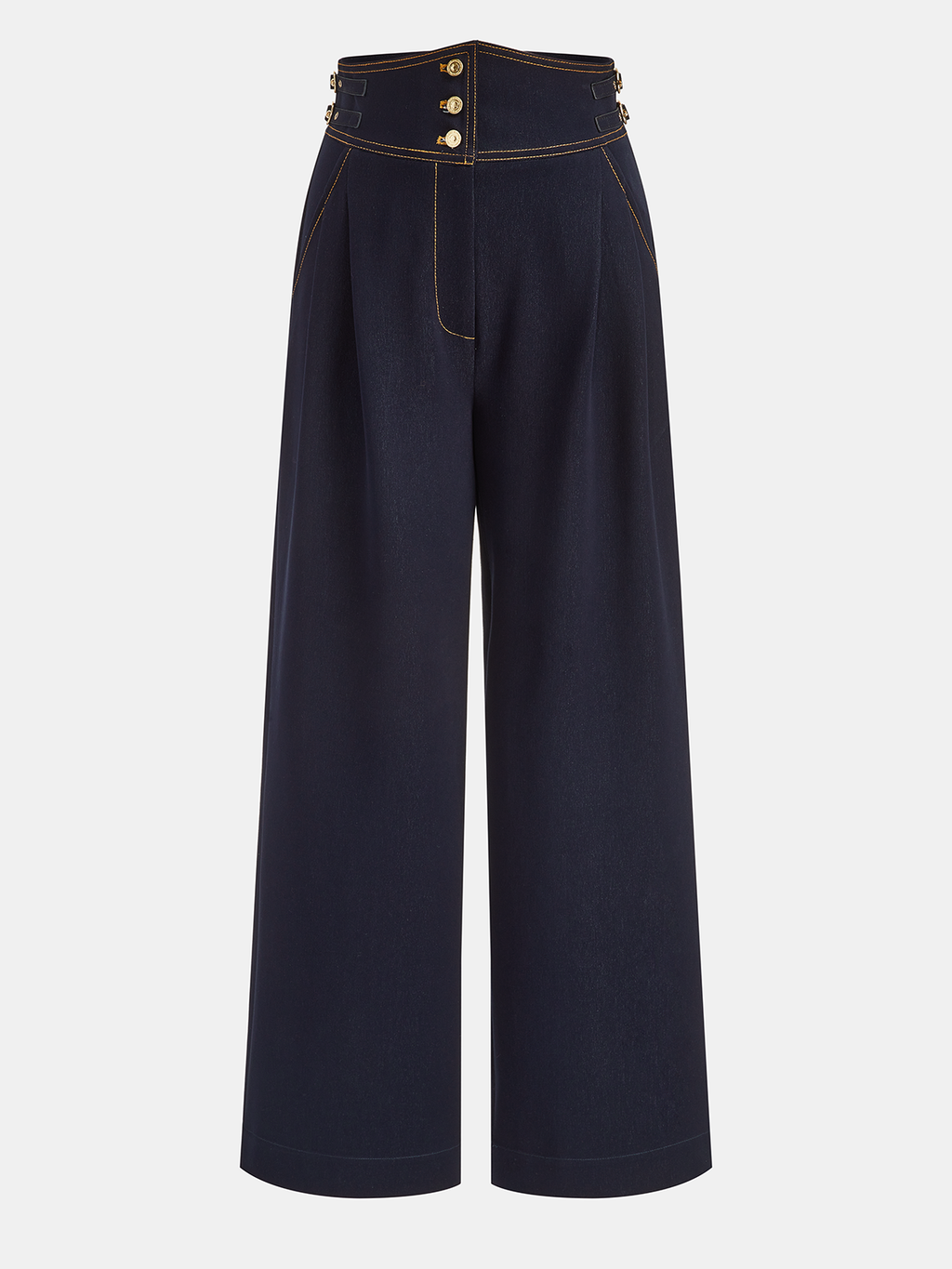 High-Waisted Metal Button Faux Denim Pants