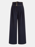 High-Waisted Metal Button Faux Denim Pants