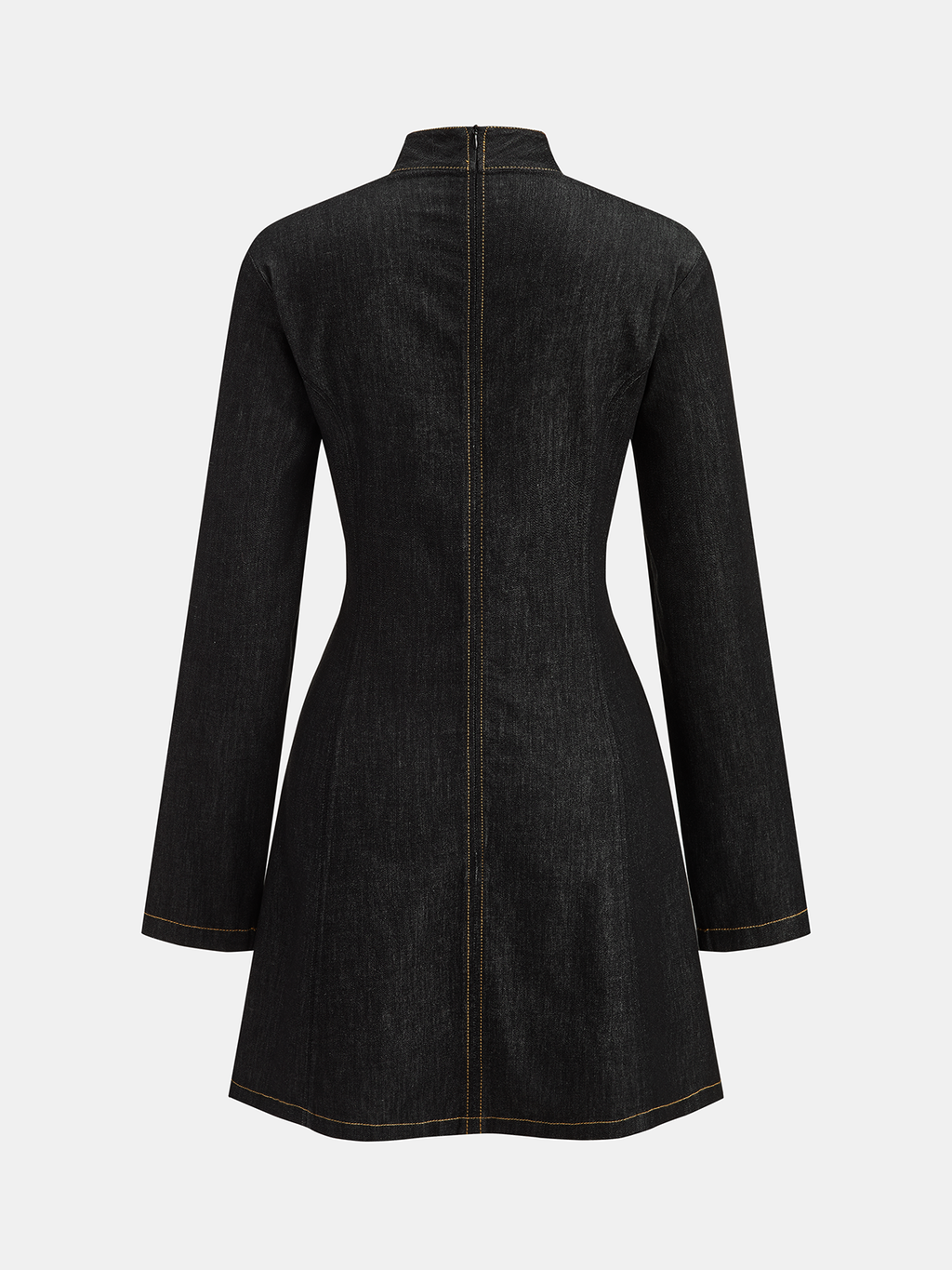 Contrast Stitched Denim Stand Collar Mini Dress