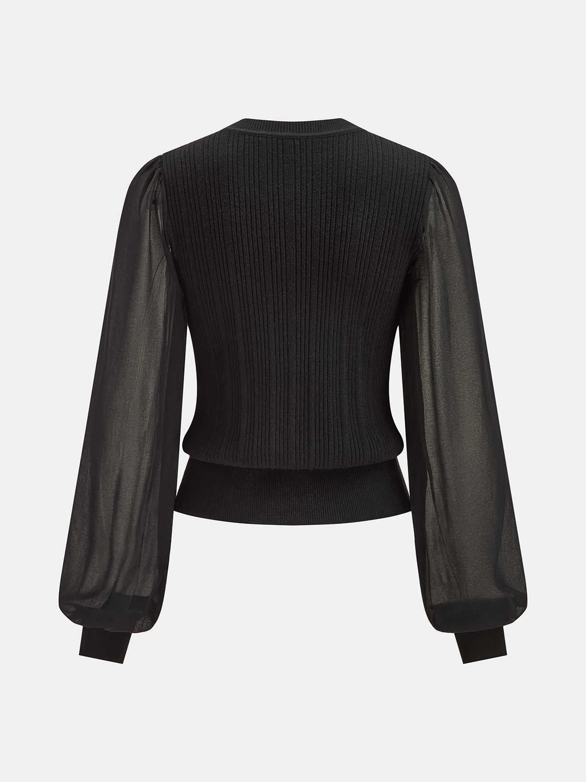 Sheer Sleeve Metal Button Ribbed Knit Cardigan