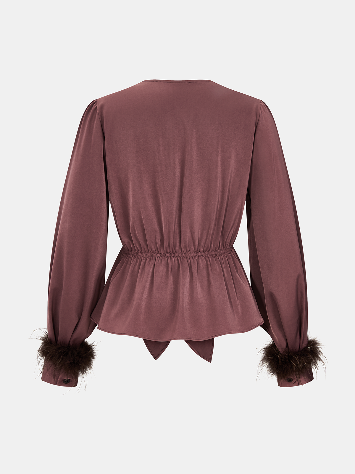 Knot Detail Faux Fur Cuff Satin Blouse