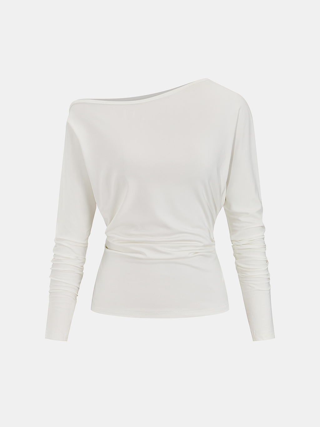 Cotton Off-Shoulder Ruched Long-Sleeve Top