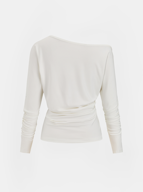 Cotton Off-Shoulder Ruched Long-Sleeve Top