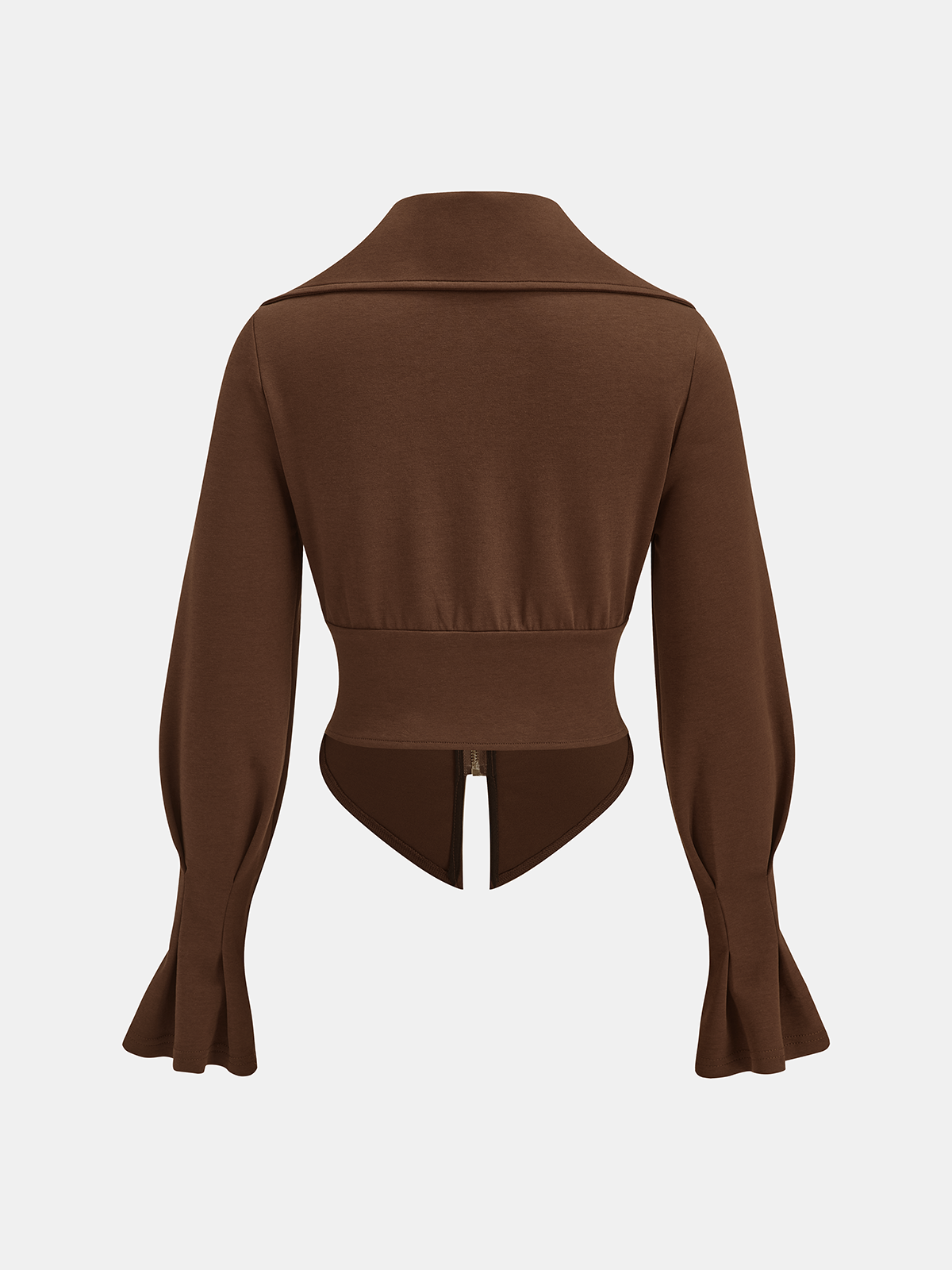 Cotton Blend Lantern-Sleeve Zip-Front Jacket