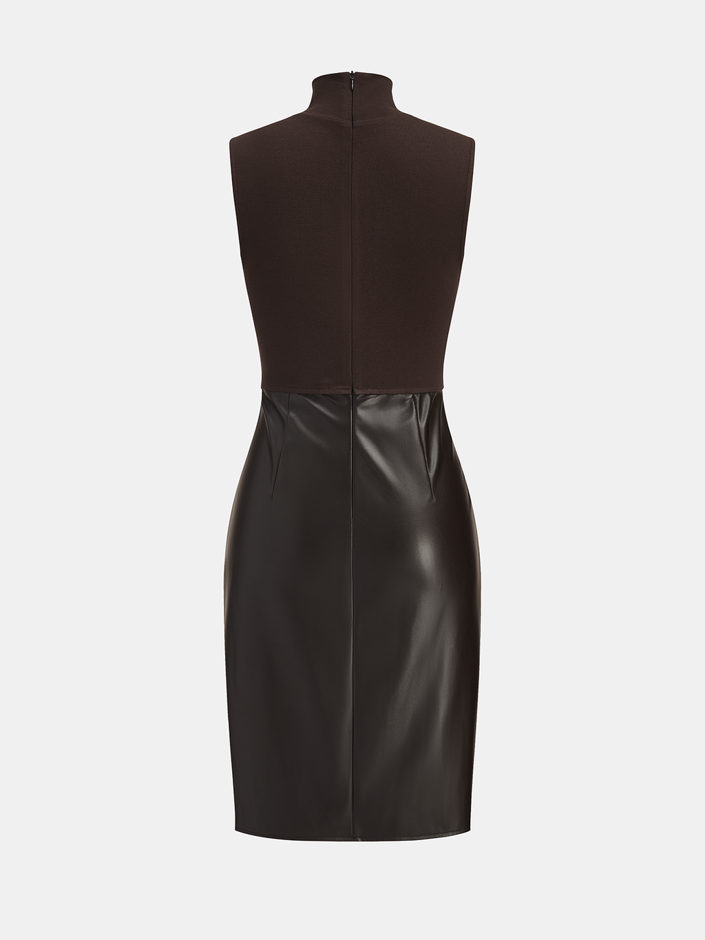Ruched Faux Leather Panel Sleeveless Dress