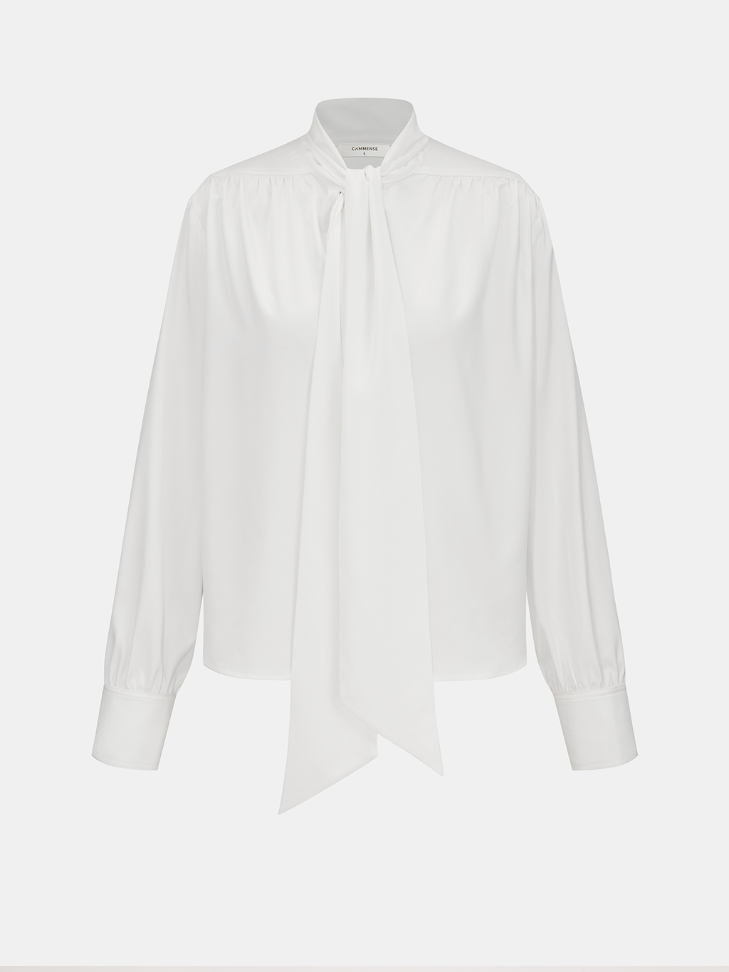 Semi-Sheer Satin Tie-Neck Long-Sleeve Blouse