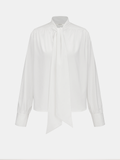 Semi-Sheer Satin Tie-Neck Long-Sleeve Blouse