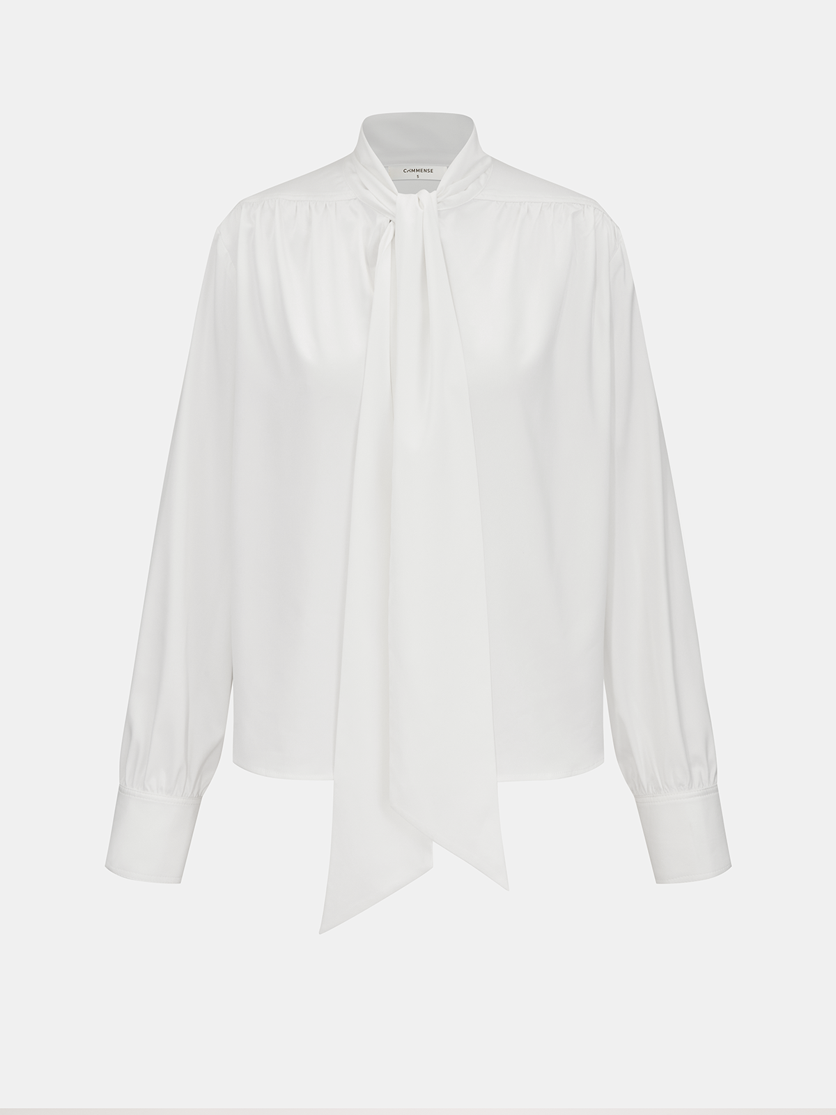 Semi-Sheer Satin Tie-Neck Long-Sleeve Blouse