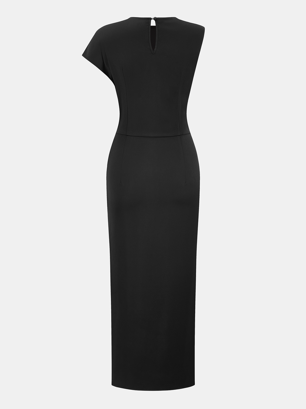 Lace Trim Ruched Slit Satin Midi Dress