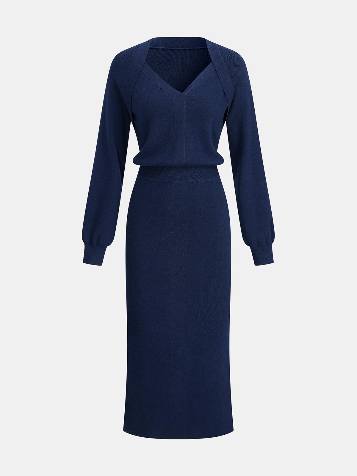 Wool-Blend V-Neck Knit Maxi Dress