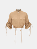 Linen-Cotton Drawstring Cropped Shirt