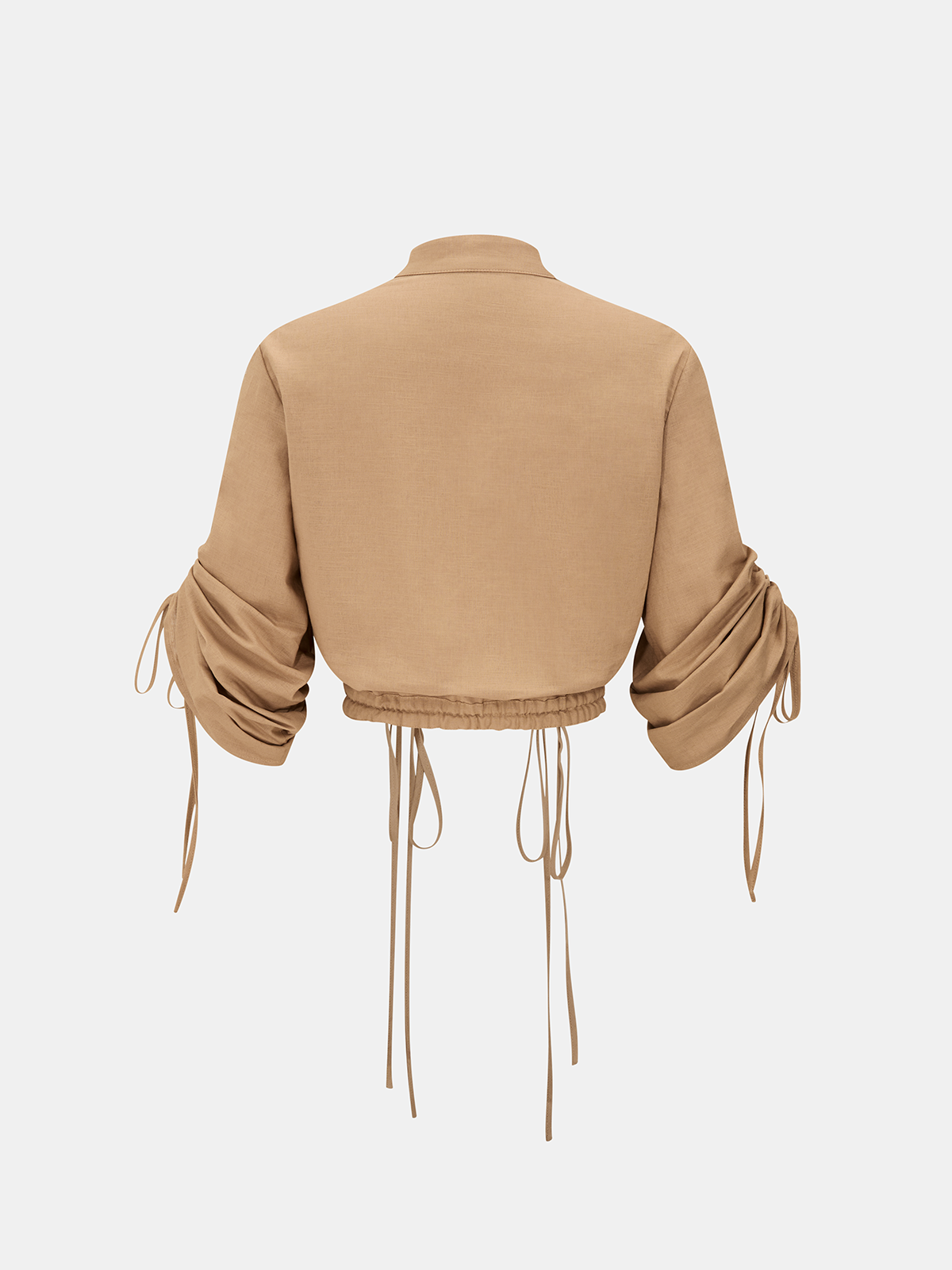Linen-Cotton Drawstring Cropped Shirt