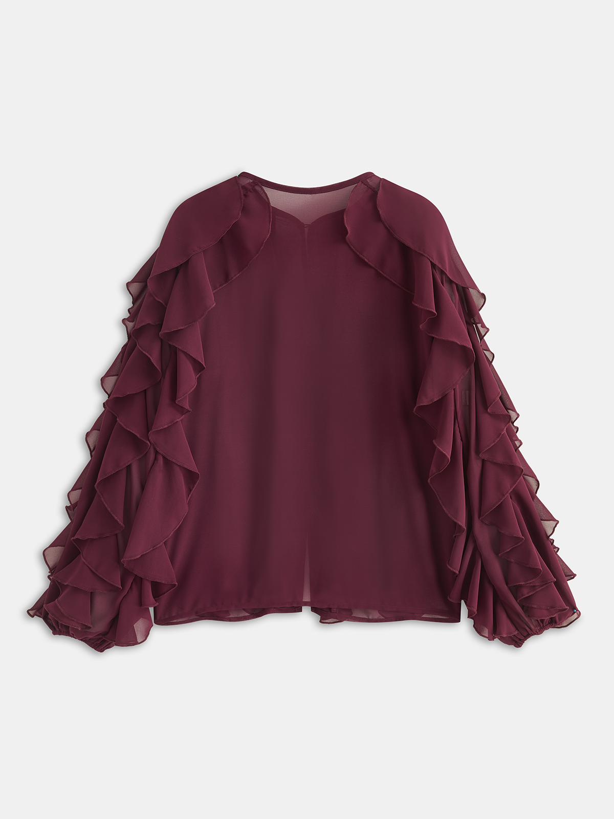 Semi-Sheer Chiffon Ruffled Long-Sleeve Blouse