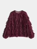 Semi-Sheer Chiffon Ruffled Long-Sleeve Blouse
