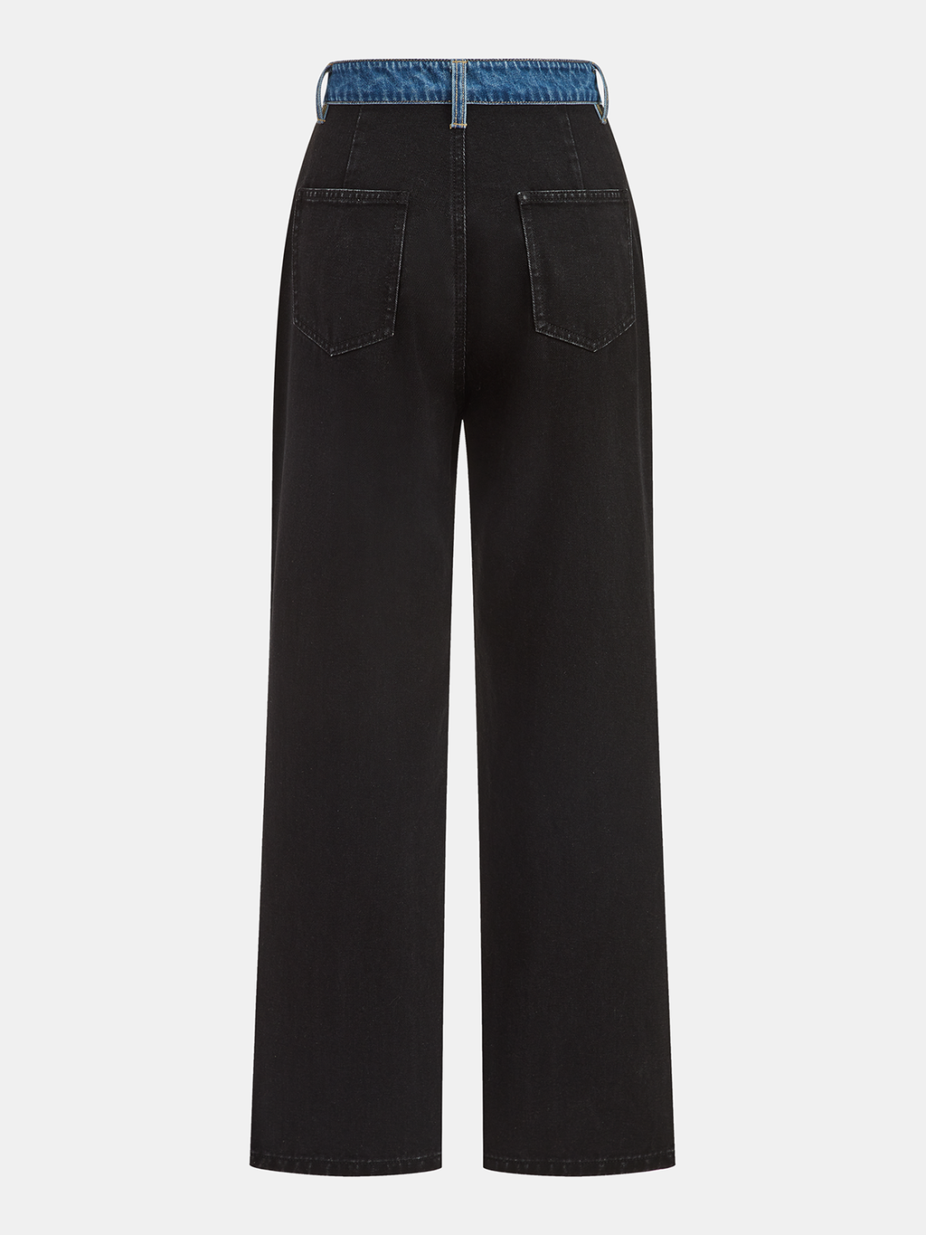 Contrast Waistband Straight-Leg Jeans