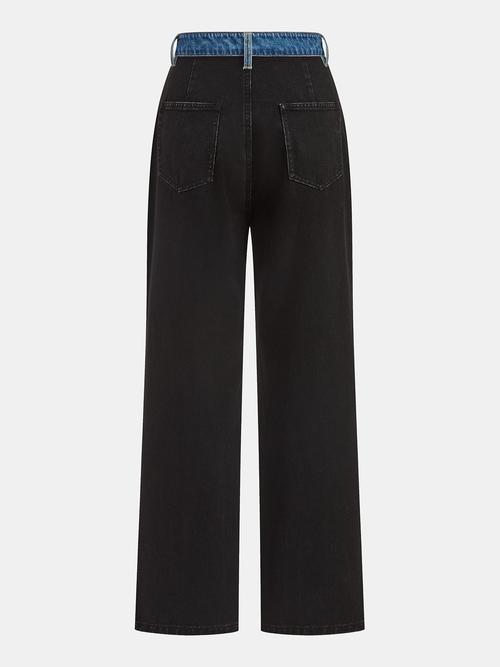 Contrast Waistband Straight-Leg Jeans