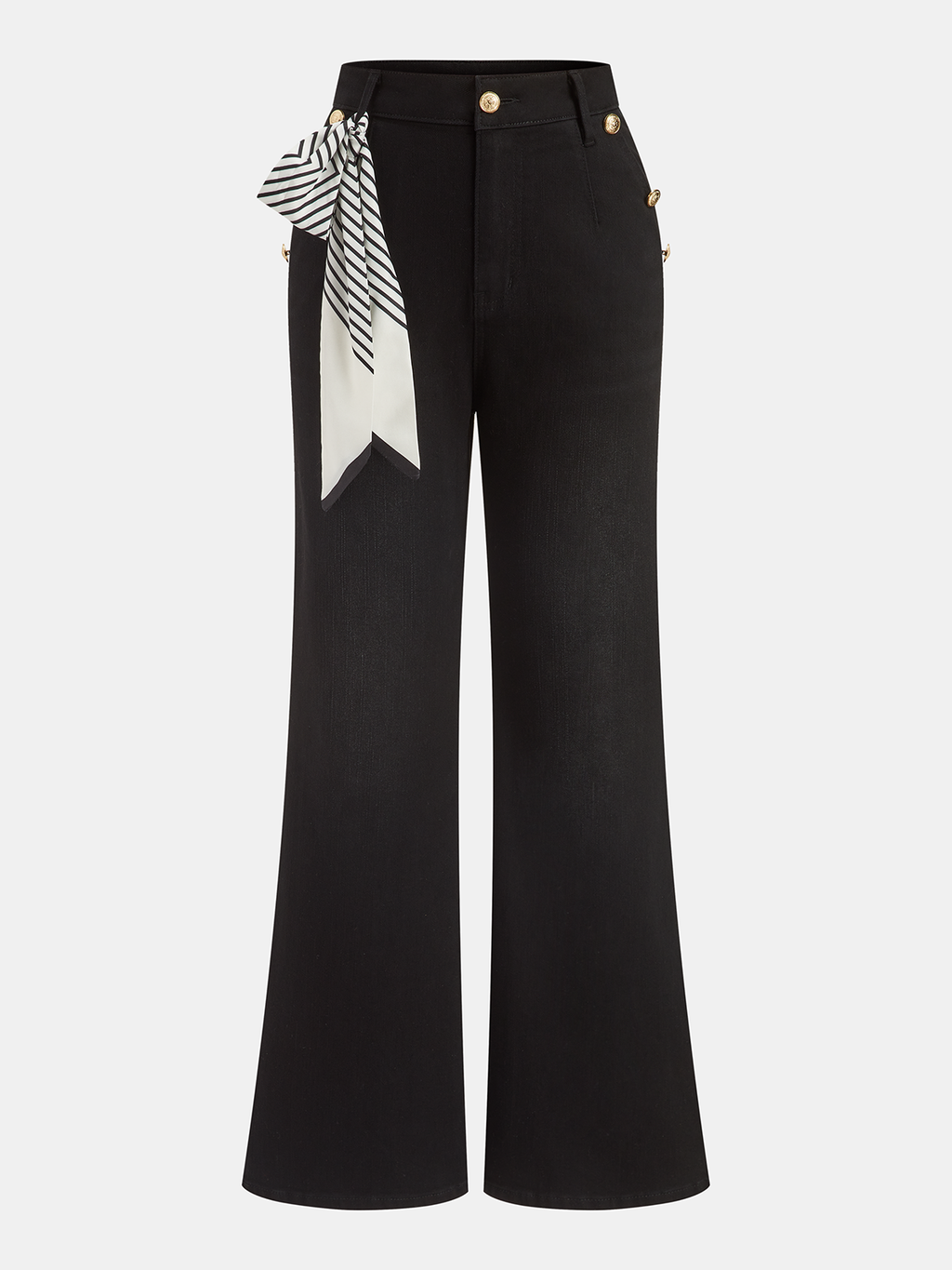 Striped Scarf Detail Flared Jeans