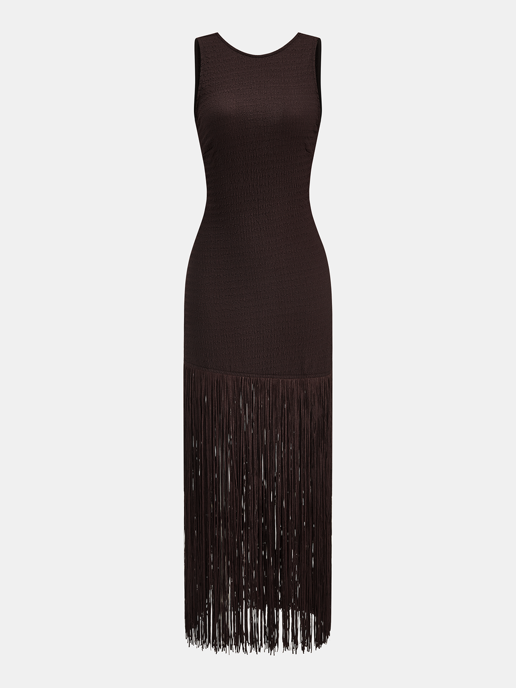 Sleeveless Fringe Hem Backless Midi Dress