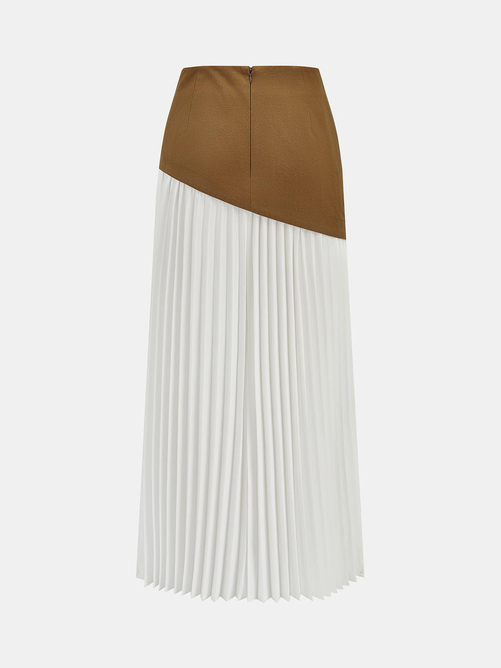 Suede Effect Panel Asymmetric Pleated Maxi Skirt