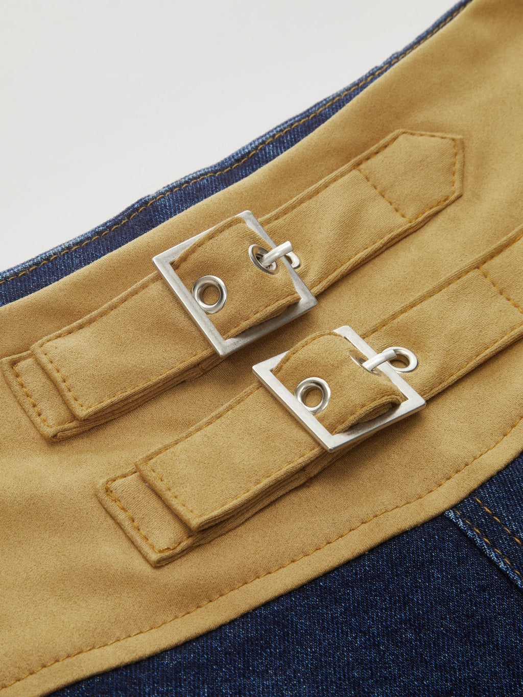 Double Buckle Suede Waist Wide-Leg Jeans