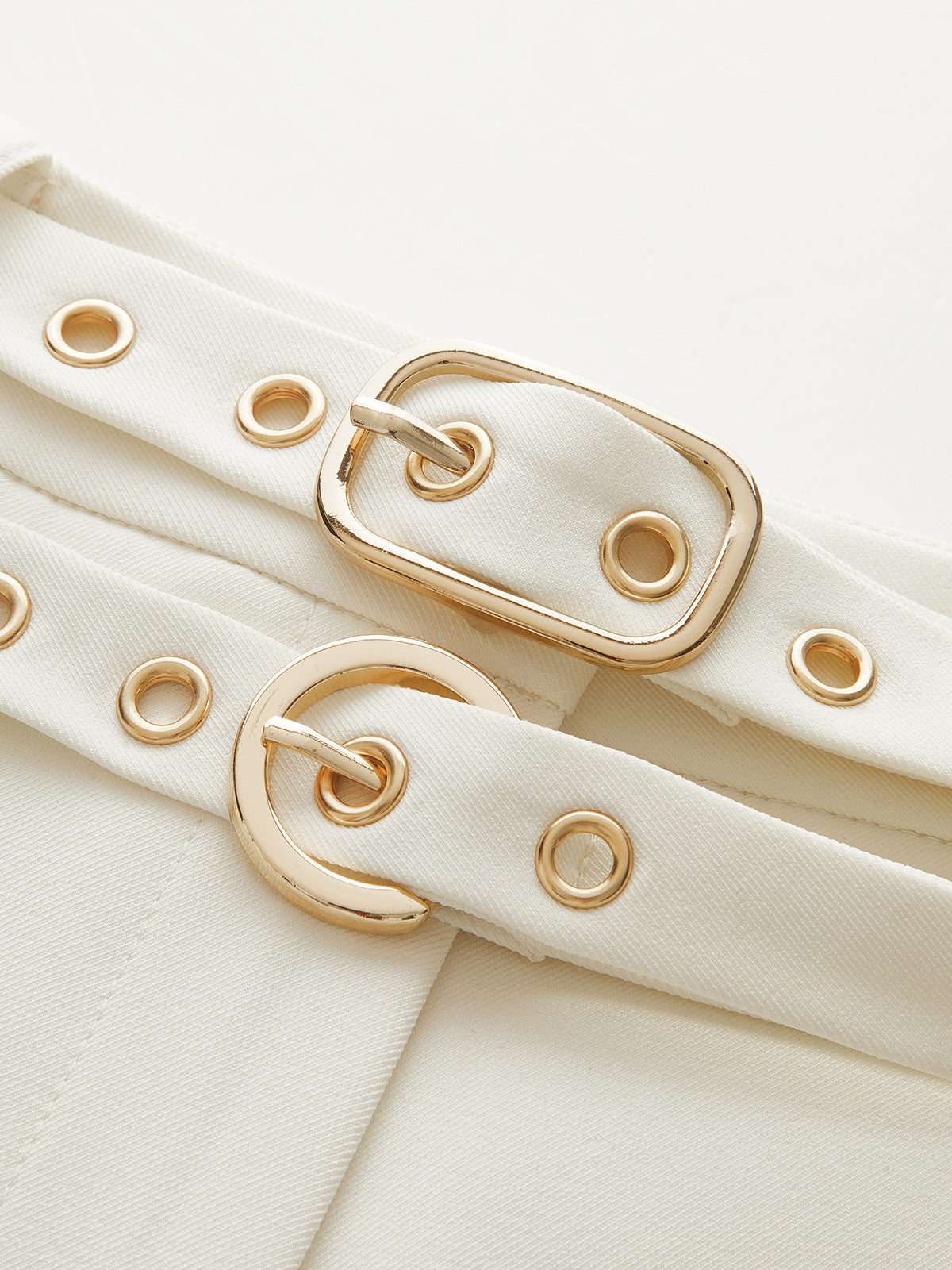 Double-Waistband Belted Straight-Leg Pants