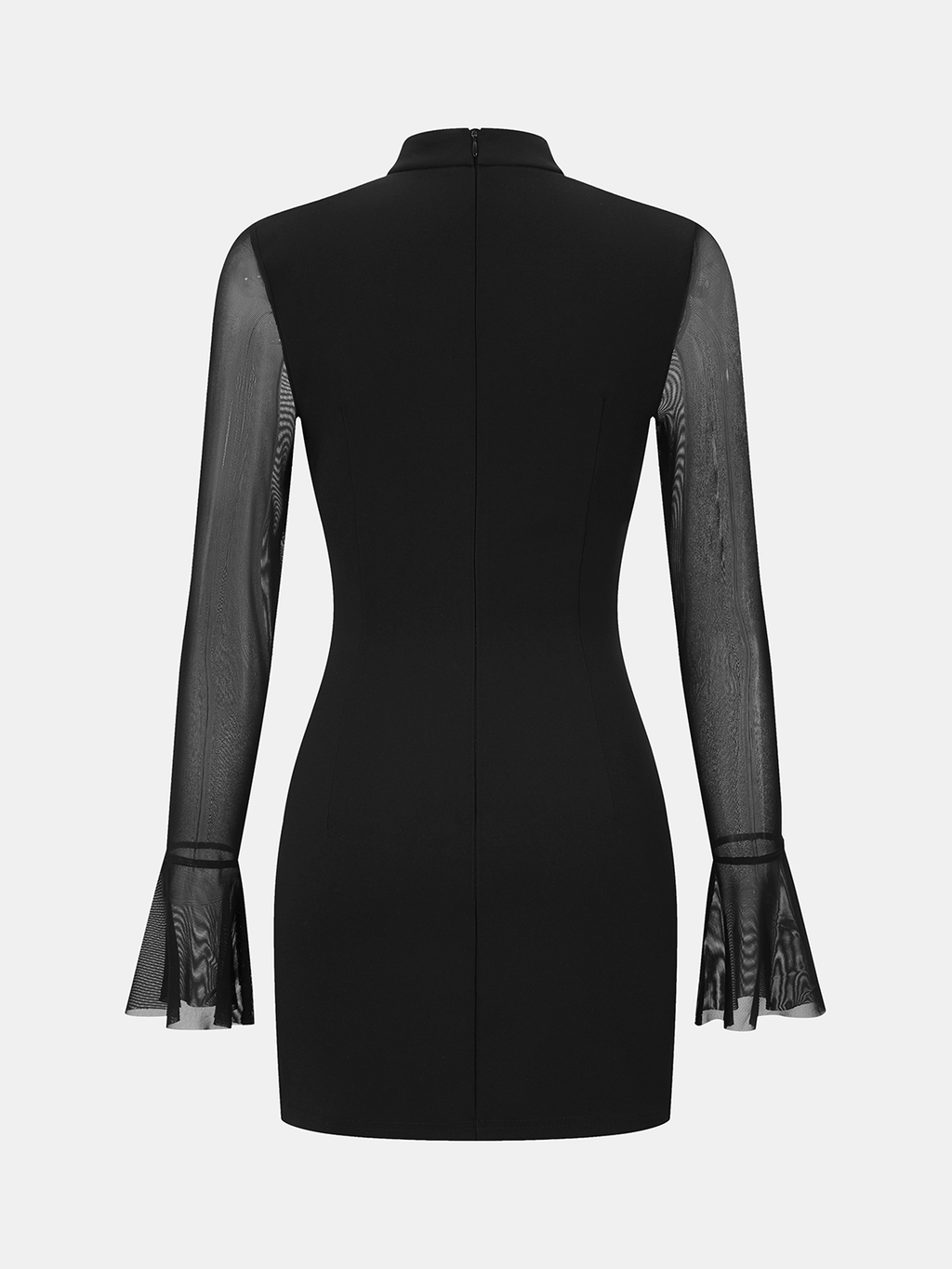 Sheer-Sleeve Flared-Cuff Mini Dress