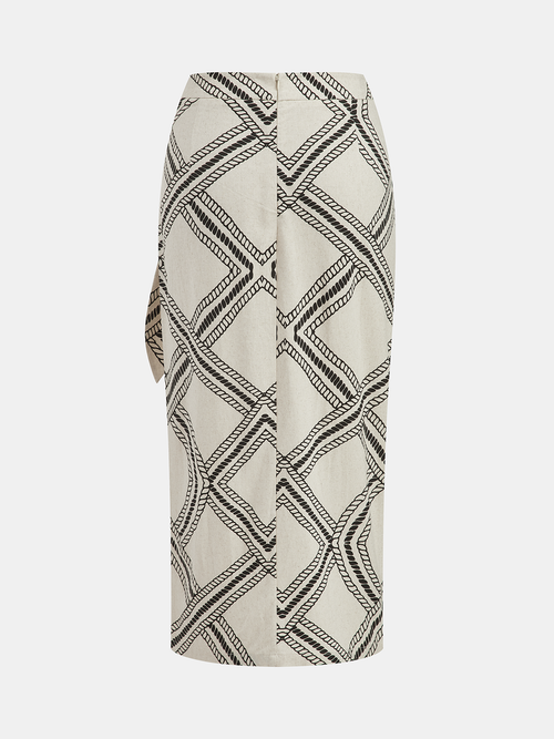 Abstract-Print Wrap Midi Skirt