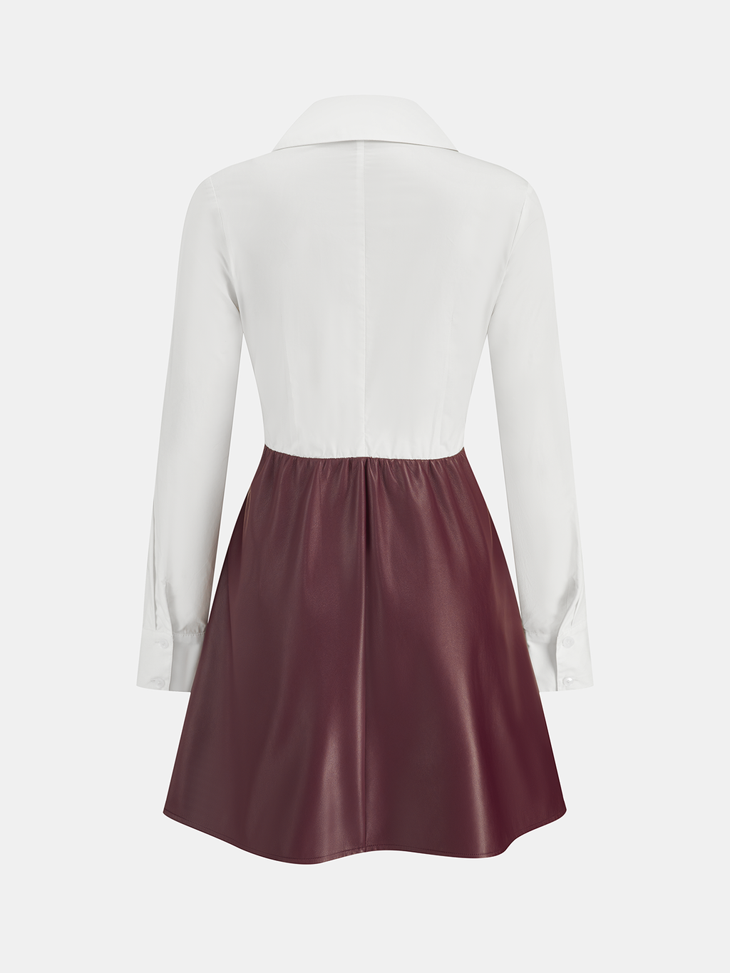 Faux Leather & Shirt Panel Asymmetric Dress