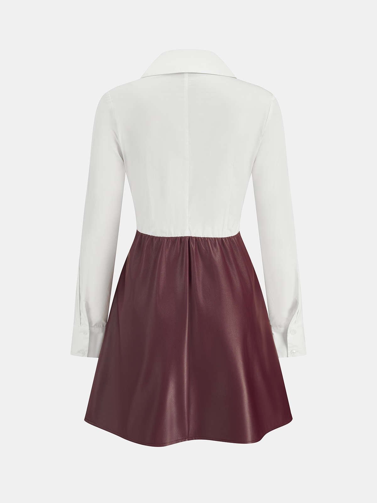 Faux Leather & Shirt Panel Asymmetric Dress