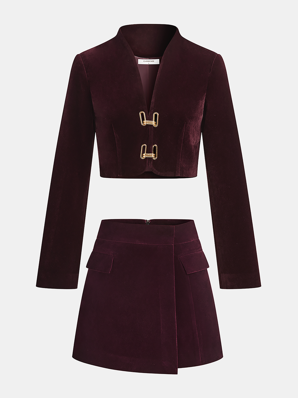 Metal Buckle Corduroy Jacket & Mini Skirt Set