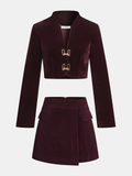Metal Buckle Corduroy Jacket & Mini Skirt Set