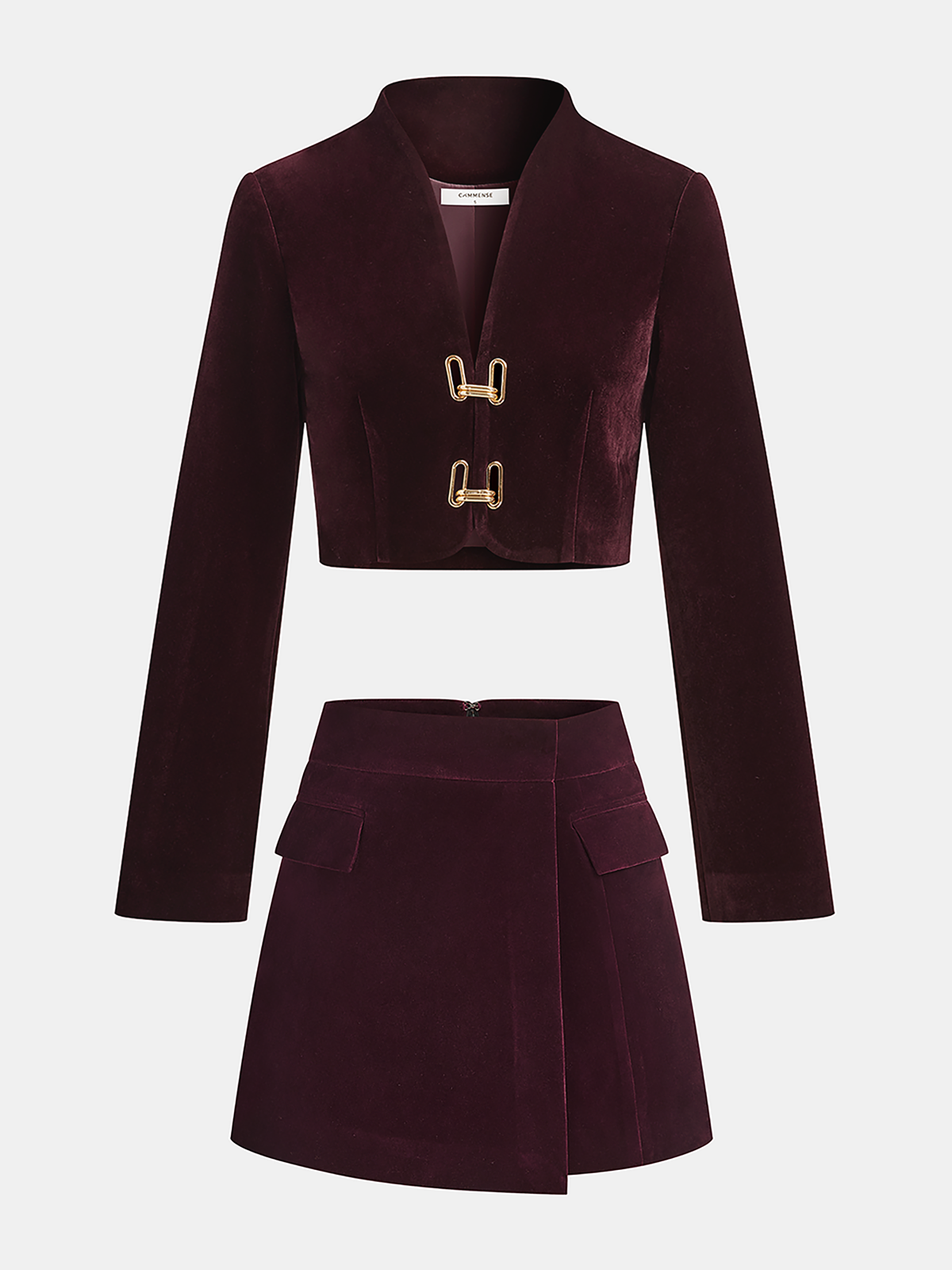 Metal Buckle Corduroy Jacket & Mini Skirt Set