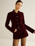 Velvet Collared Jacket & Mini Skirt Set