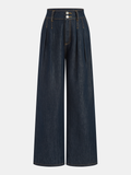 Mid-Waist Pleated Wide-Leg Jeans