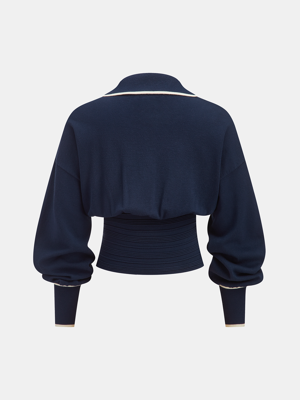 Contrast-Trim Cinched-Waist Knit Top