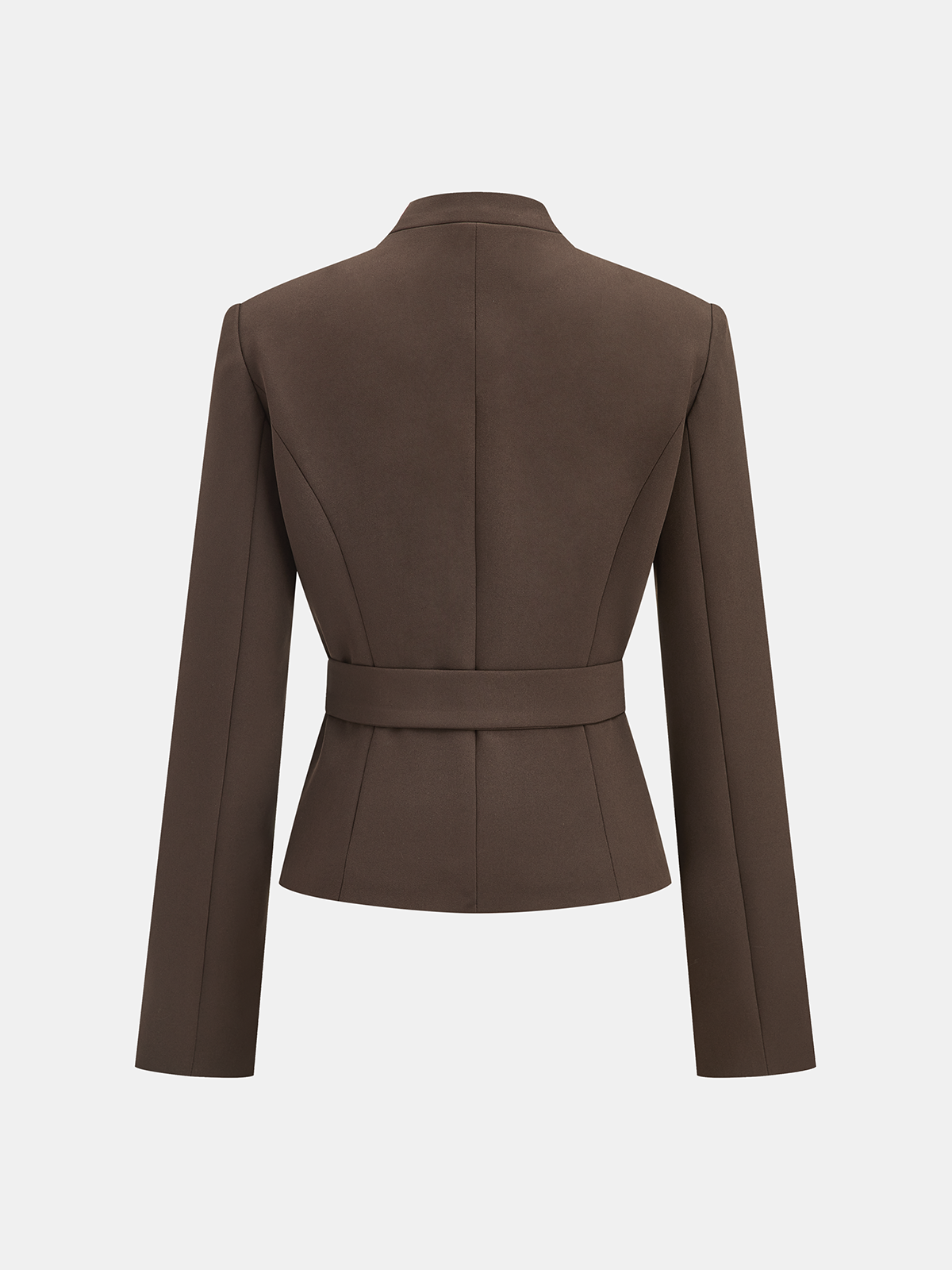 Metal Button Stand Collar Belted Blazer