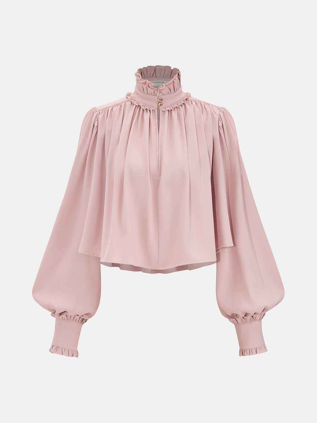 Ruffled Turtleneck Puff-Sleeve Crop Blouse