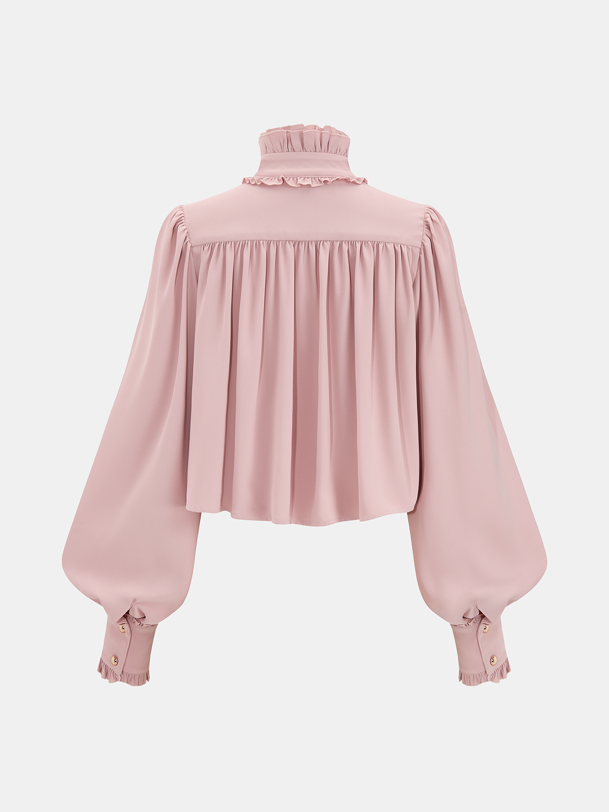 Ruffled Turtleneck Puff-Sleeve Crop Blouse
